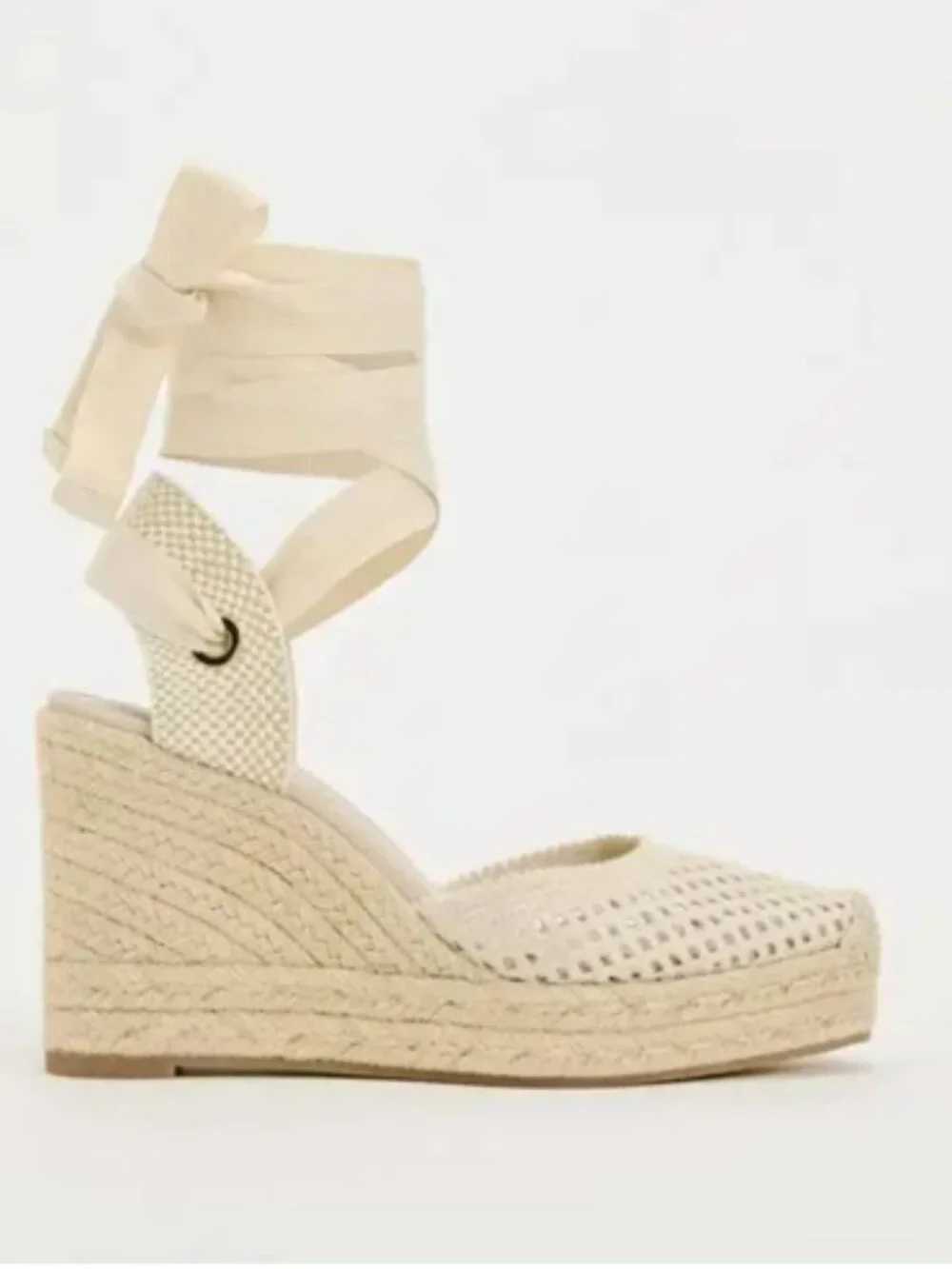 NWT Zara Woven Wedge Sandals Espadrille with Ankle Straps Size size 7 1/2 38